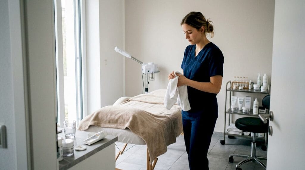 Im Alltag eines Kosmetikstudios gehört das regelmäßige Händewaschen für die Kosmetikerin einfach dazu.